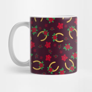 Burgundy and Gold Christmas Poinsettia Horseshoe Equestrian Pattern Mug